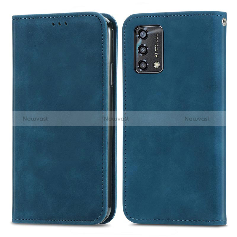 Leather Case Stands Flip Cover Holder S04D for Oppo F19 Blue