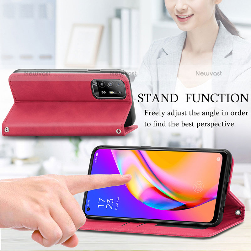 Leather Case Stands Flip Cover Holder S04D for Oppo F19 Pro+ Plus 5G