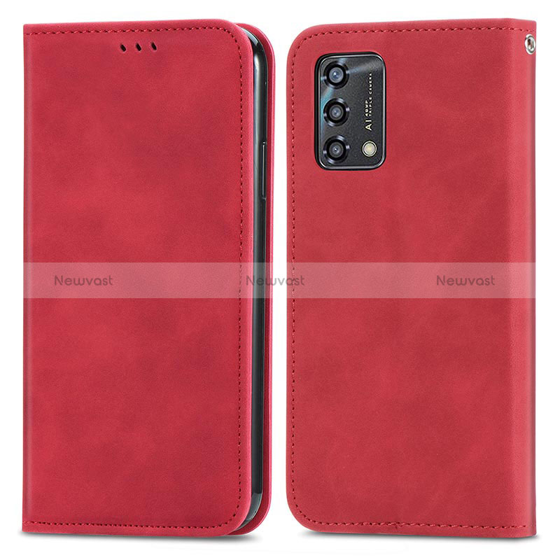 Leather Case Stands Flip Cover Holder S04D for Oppo F19 Red