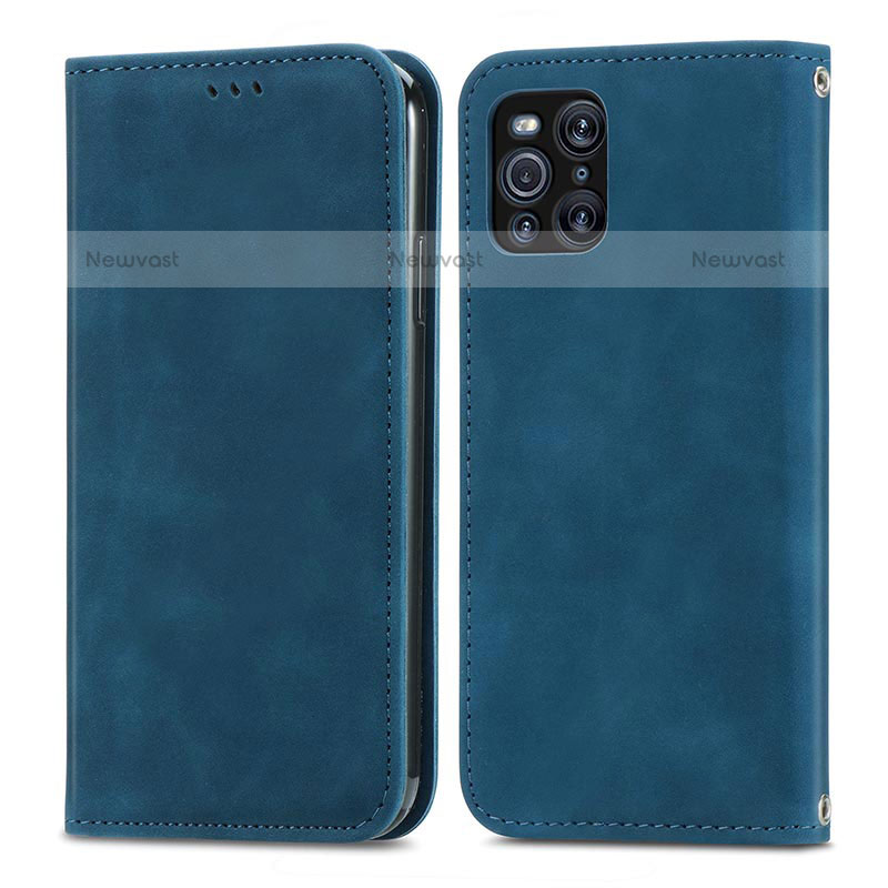 Leather Case Stands Flip Cover Holder S04D for Oppo Find X3 Pro 5G Blue