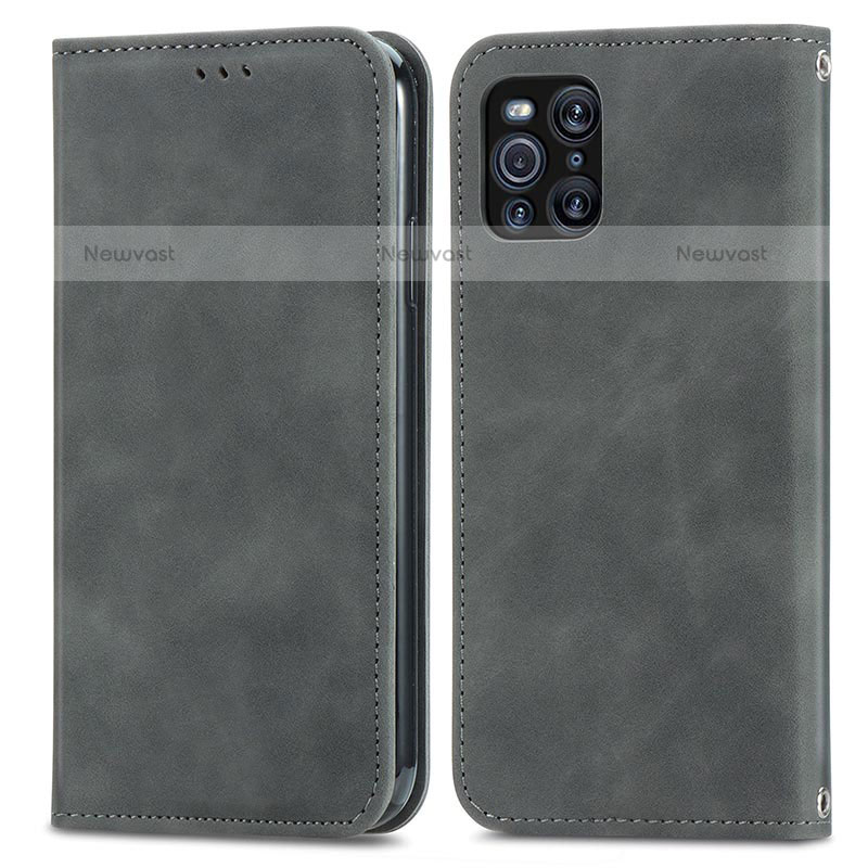 Leather Case Stands Flip Cover Holder S04D for Oppo Find X3 Pro 5G Gray