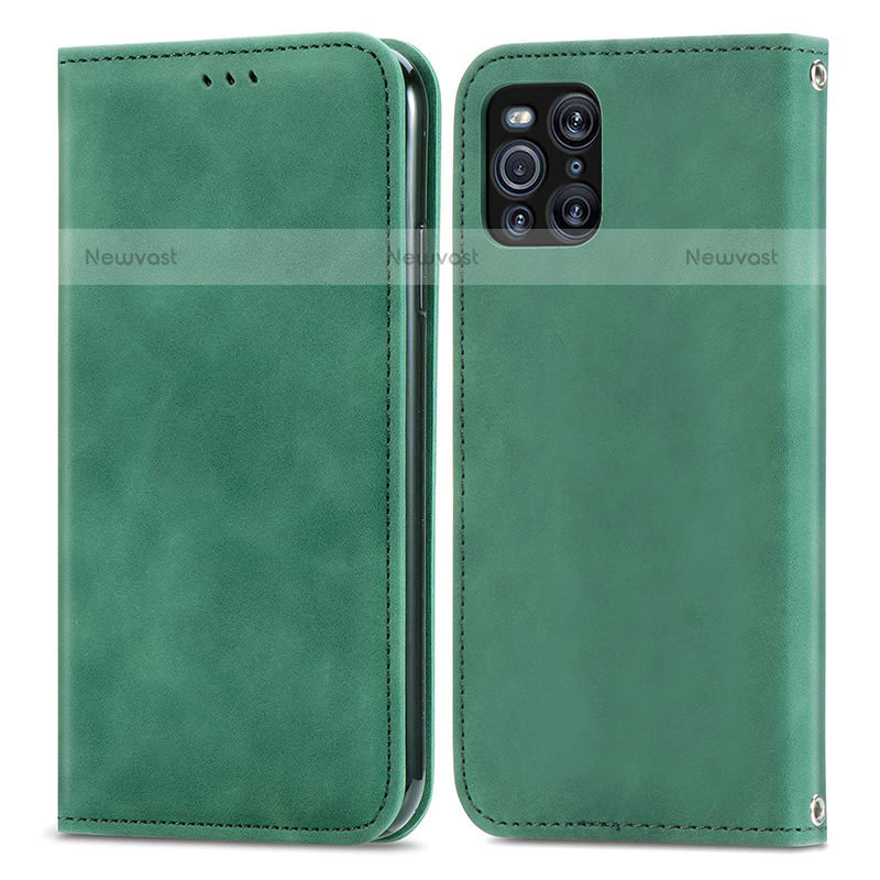 Leather Case Stands Flip Cover Holder S04D for Oppo Find X3 Pro 5G Green