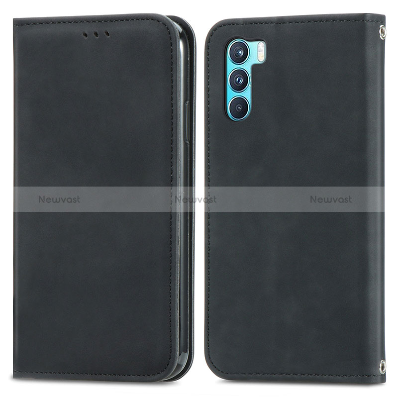 Leather Case Stands Flip Cover Holder S04D for Oppo K9 Pro 5G Black