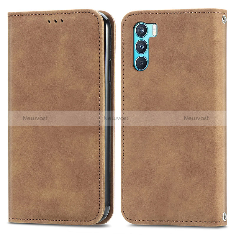 Leather Case Stands Flip Cover Holder S04D for Oppo K9 Pro 5G Brown