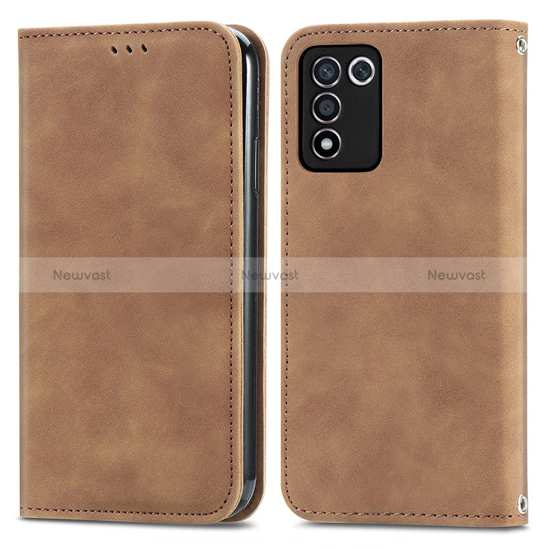 Leather Case Stands Flip Cover Holder S04D for Oppo K9S 5G Brown