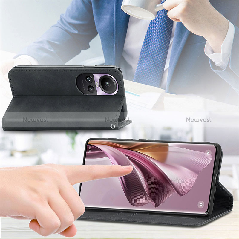 Leather Case Stands Flip Cover Holder S04D for Oppo Reno10 5G