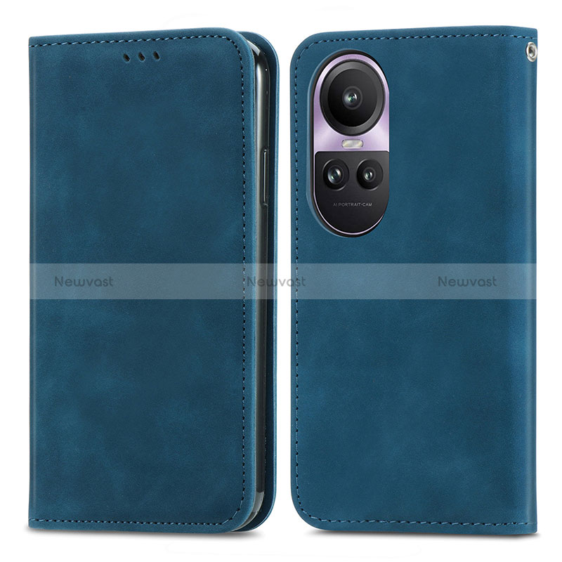 Leather Case Stands Flip Cover Holder S04D for Oppo Reno10 5G Blue