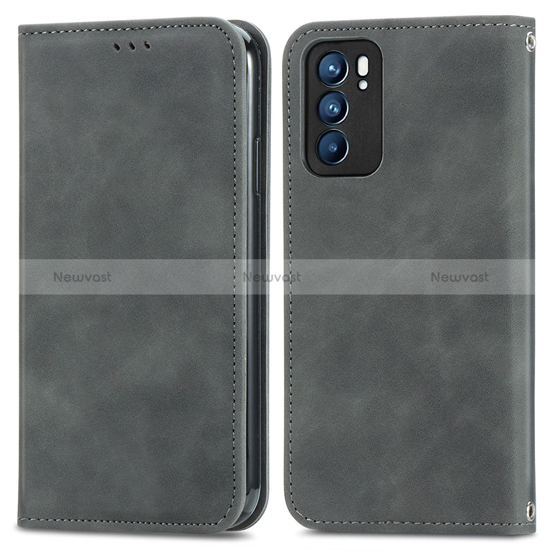 Leather Case Stands Flip Cover Holder S04D for Oppo Reno6 5G