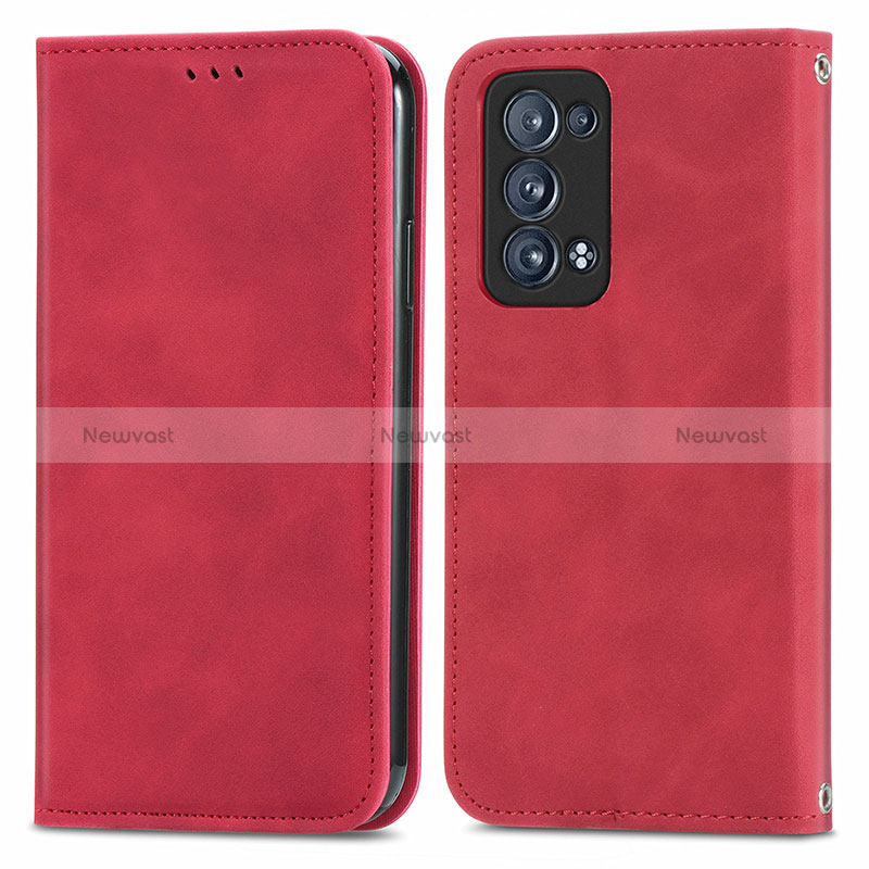 Leather Case Stands Flip Cover Holder S04D for Oppo Reno6 Pro+ Plus 5G Red