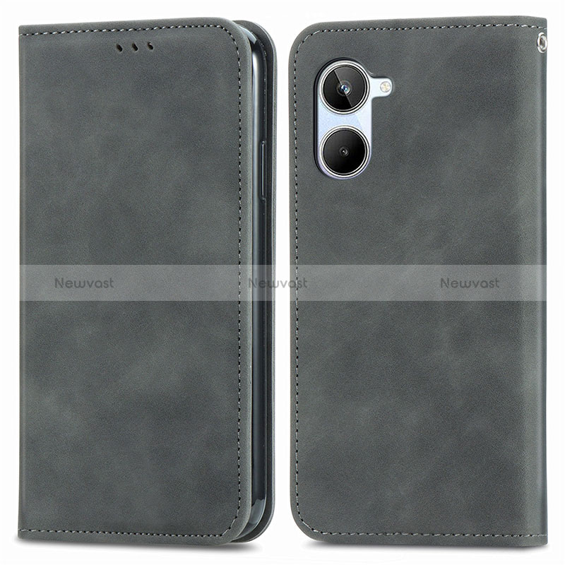 Leather Case Stands Flip Cover Holder S04D for Realme 10 4G Gray