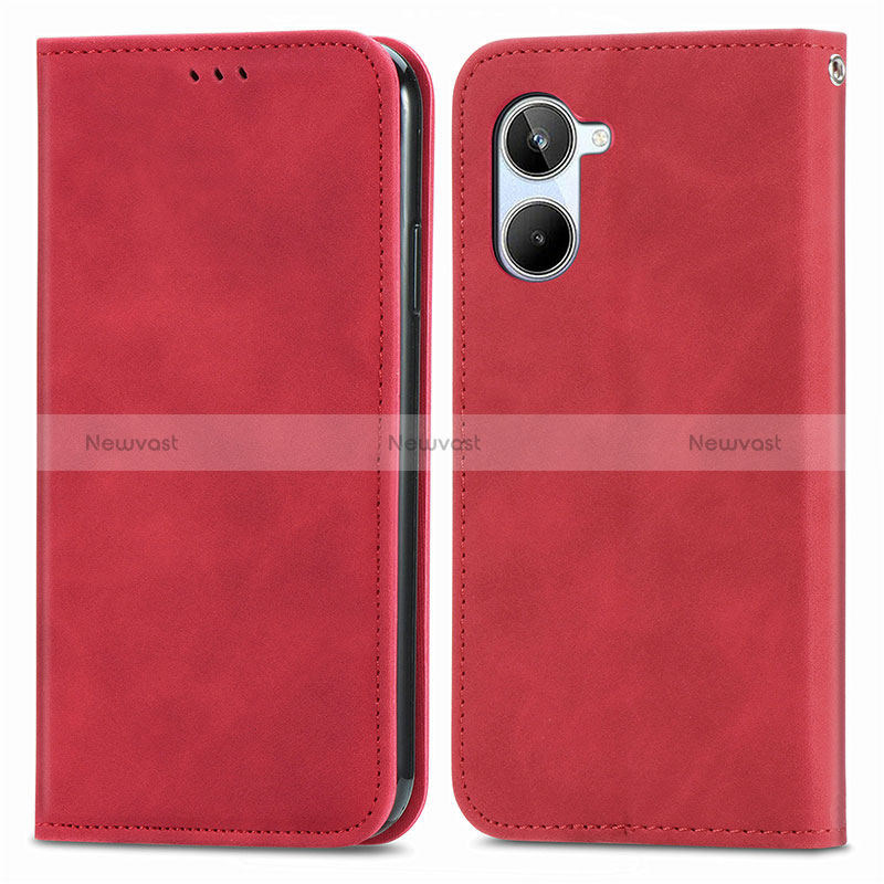 Leather Case Stands Flip Cover Holder S04D for Realme 10 4G Red