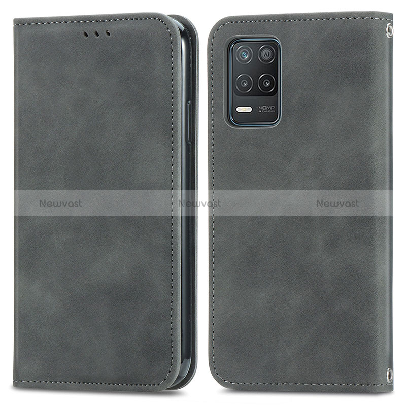 Leather Case Stands Flip Cover Holder S04D for Realme 8 5G Gray