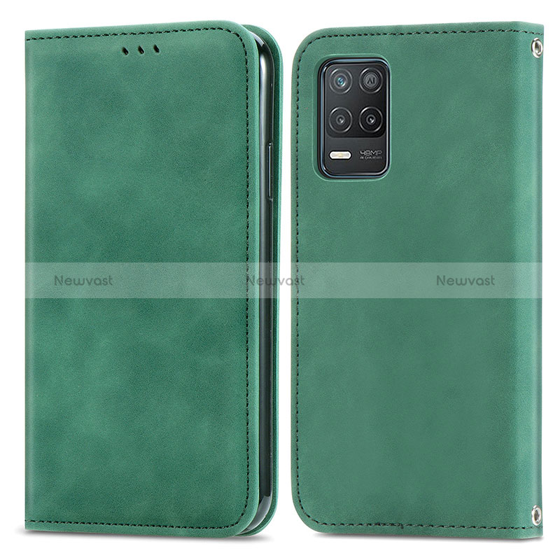 Leather Case Stands Flip Cover Holder S04D for Realme 9 5G India Green