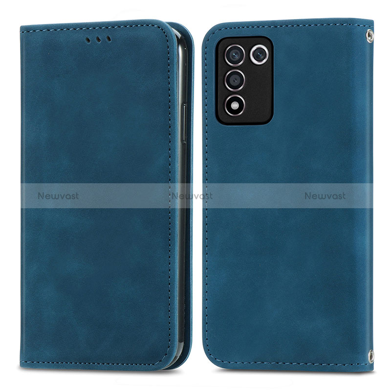 Leather Case Stands Flip Cover Holder S04D for Realme 9 SE 5G Blue