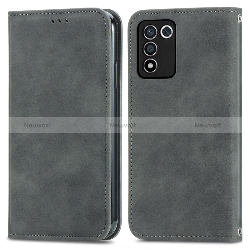 Leather Case Stands Flip Cover Holder S04D for Realme 9 SE 5G Gray