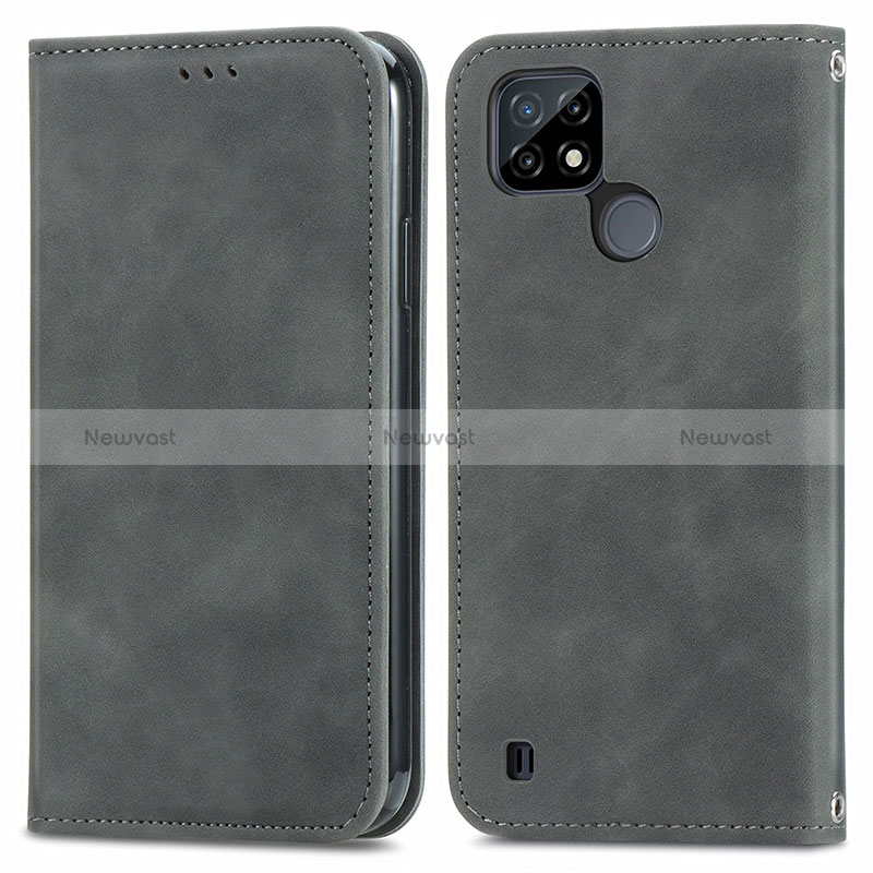 Leather Case Stands Flip Cover Holder S04D for Realme C21 Gray