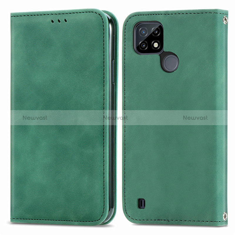 Leather Case Stands Flip Cover Holder S04D for Realme C21Y Green