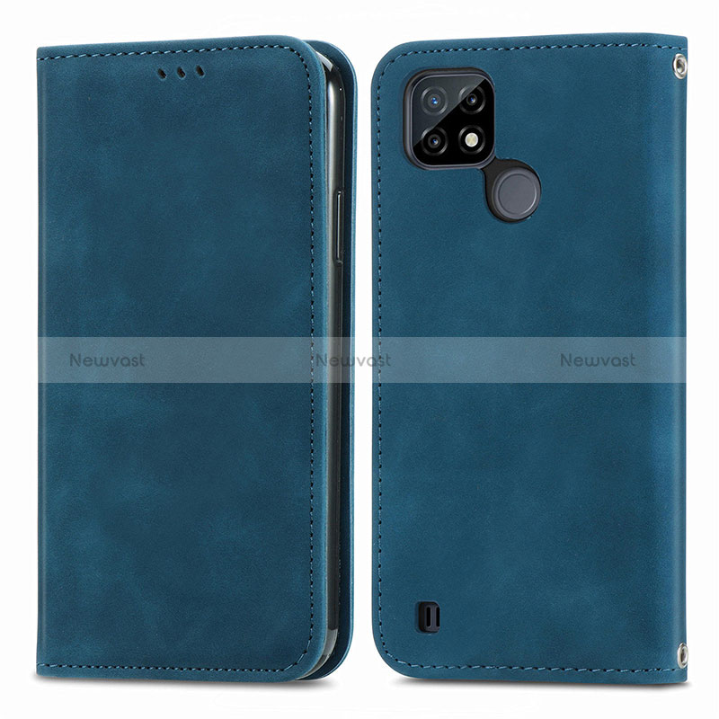 Leather Case Stands Flip Cover Holder S04D for Realme C25Y India Blue