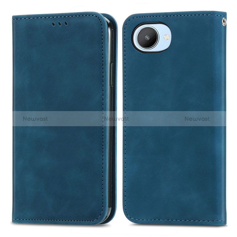 Leather Case Stands Flip Cover Holder S04D for Realme C30s Blue