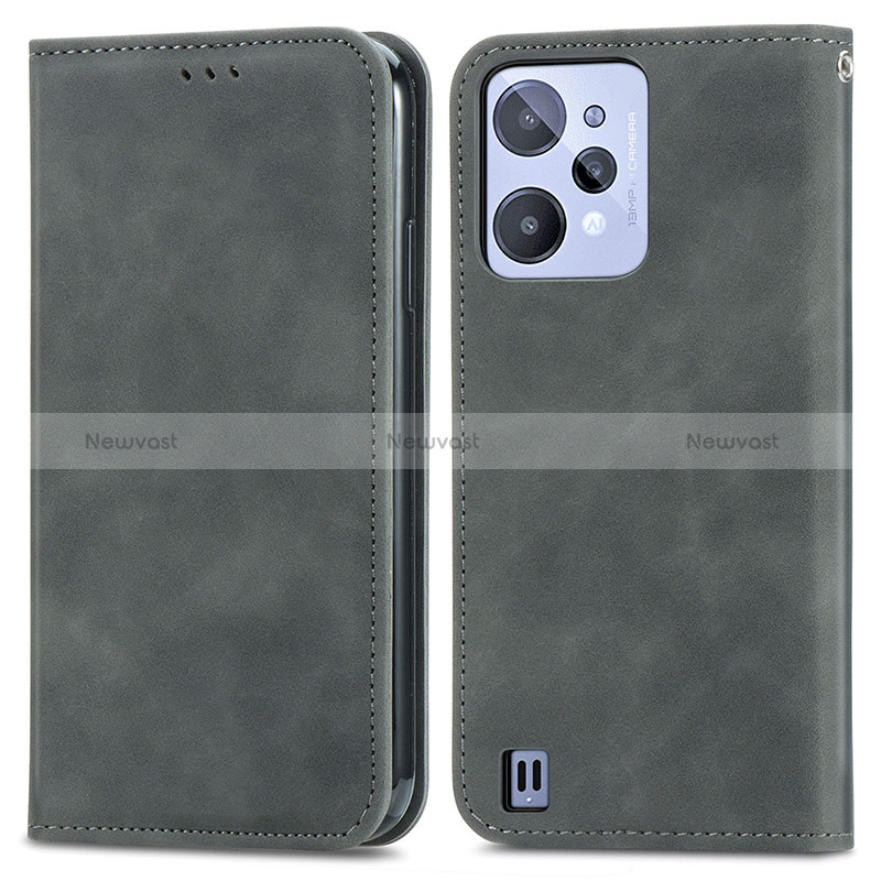 Leather Case Stands Flip Cover Holder S04D for Realme C31 Gray