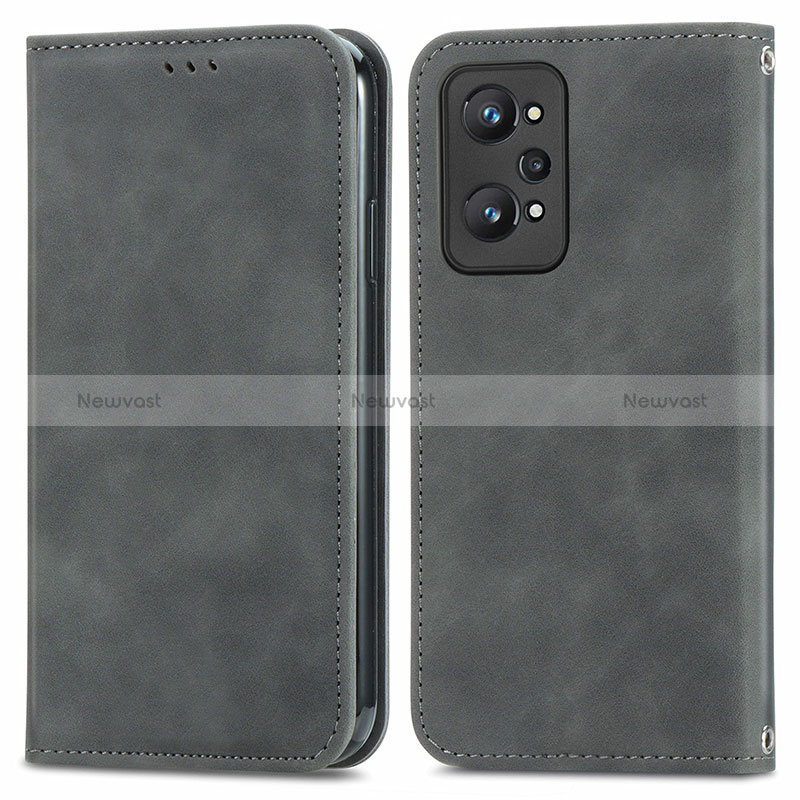 Leather Case Stands Flip Cover Holder S04D for Realme GT2 5G Gray