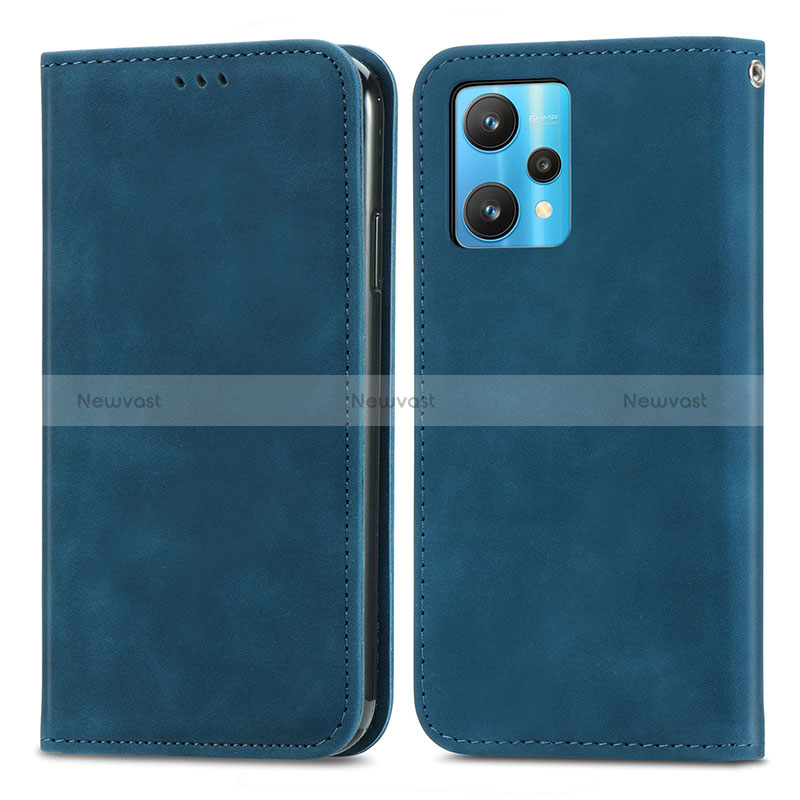 Leather Case Stands Flip Cover Holder S04D for Realme Narzo 50 Pro 5G Blue