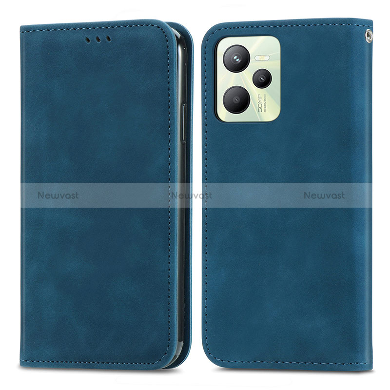 Leather Case Stands Flip Cover Holder S04D for Realme Narzo 50A Prime Blue