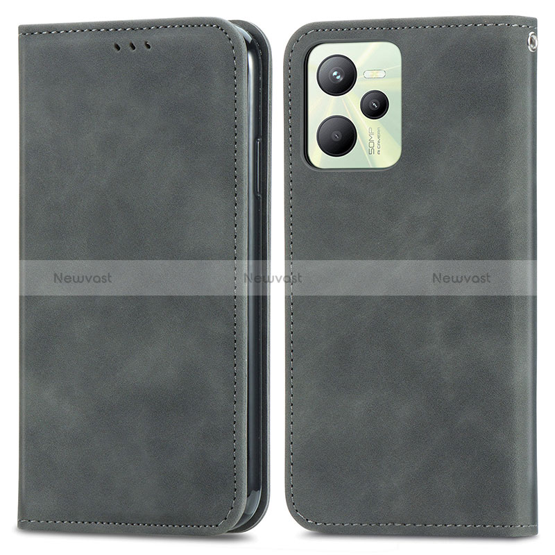 Leather Case Stands Flip Cover Holder S04D for Realme Narzo 50A Prime Gray