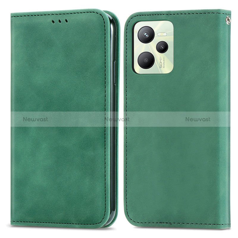 Leather Case Stands Flip Cover Holder S04D for Realme Narzo 50A Prime Green