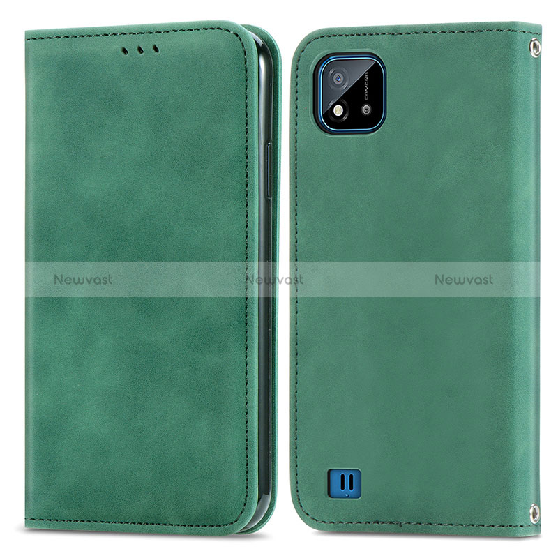 Leather Case Stands Flip Cover Holder S04D for Realme Narzo 50i Green