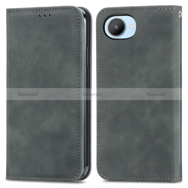 Leather Case Stands Flip Cover Holder S04D for Realme Narzo 50i Prime Gray