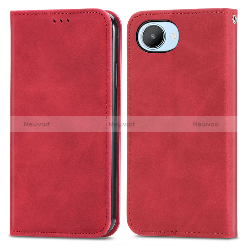 Leather Case Stands Flip Cover Holder S04D for Realme Narzo 50i Prime Red