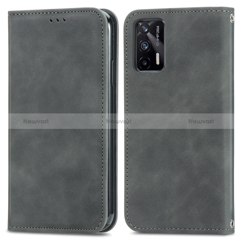 Leather Case Stands Flip Cover Holder S04D for Realme Q3 Pro 5G Gray