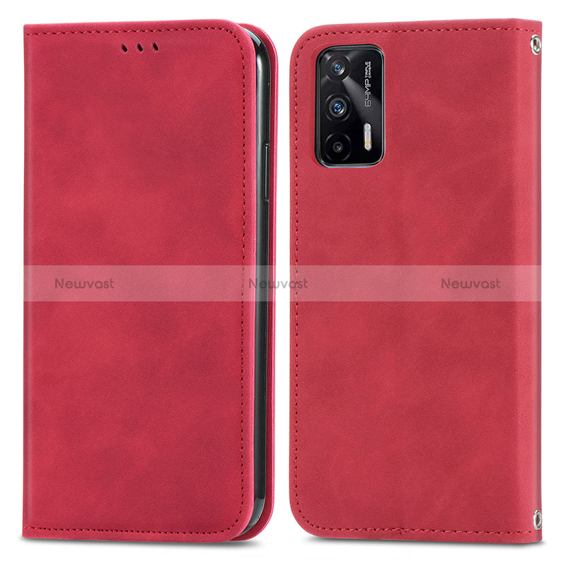 Leather Case Stands Flip Cover Holder S04D for Realme Q3 Pro 5G Red