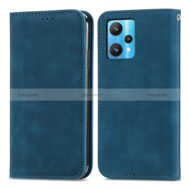 Leather Case Stands Flip Cover Holder S04D for Realme Q5 5G Blue