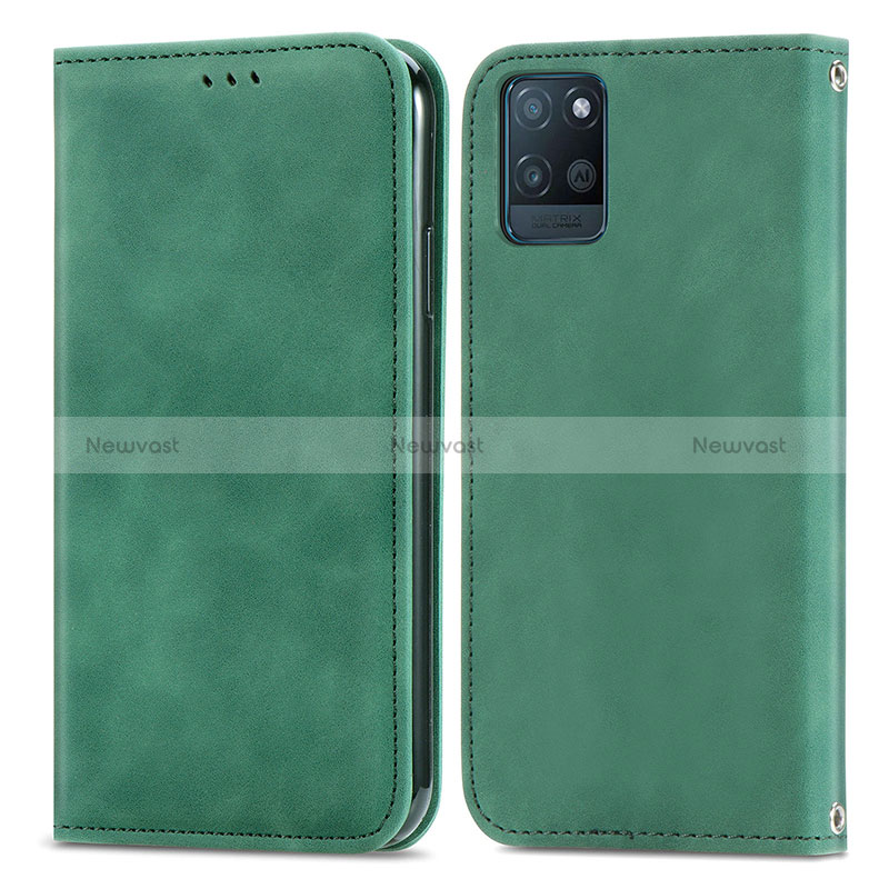 Leather Case Stands Flip Cover Holder S04D for Realme V11s 5G Green