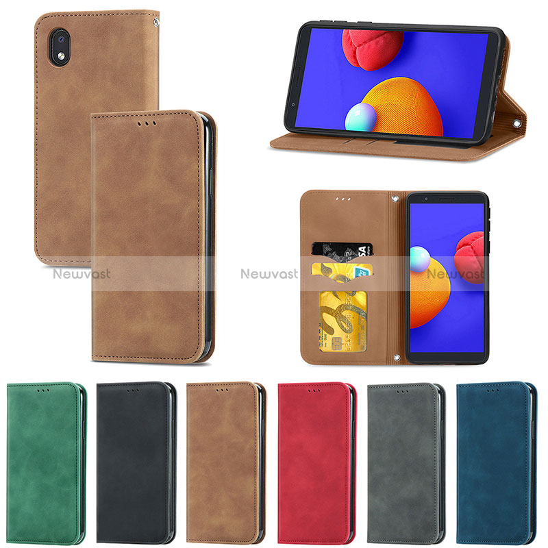 Leather Case Stands Flip Cover Holder S04D for Samsung Galaxy A01 Core