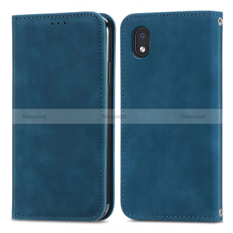 Leather Case Stands Flip Cover Holder S04D for Samsung Galaxy A01 Core Blue