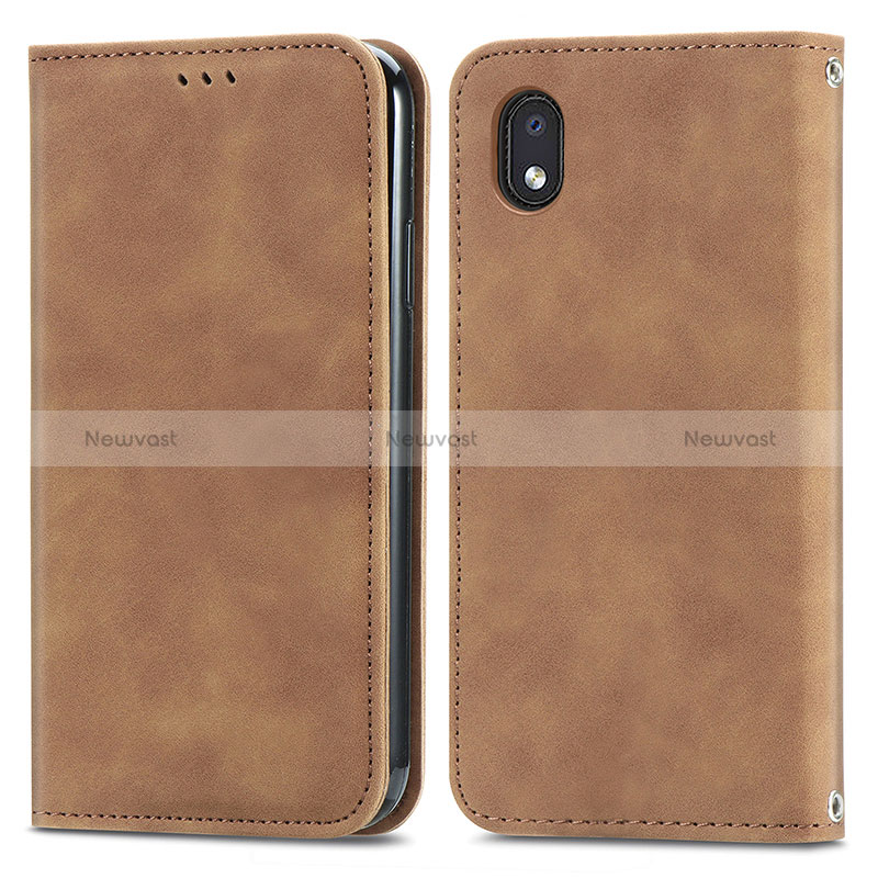 Leather Case Stands Flip Cover Holder S04D for Samsung Galaxy A01 Core Brown