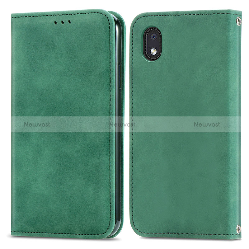 Leather Case Stands Flip Cover Holder S04D for Samsung Galaxy A01 Core Green