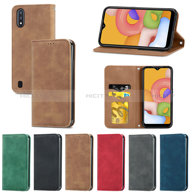 Leather Case Stands Flip Cover Holder S04D for Samsung Galaxy A01 SM-A015