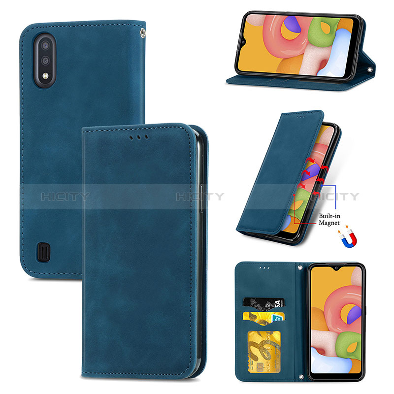 Leather Case Stands Flip Cover Holder S04D for Samsung Galaxy A01 SM-A015