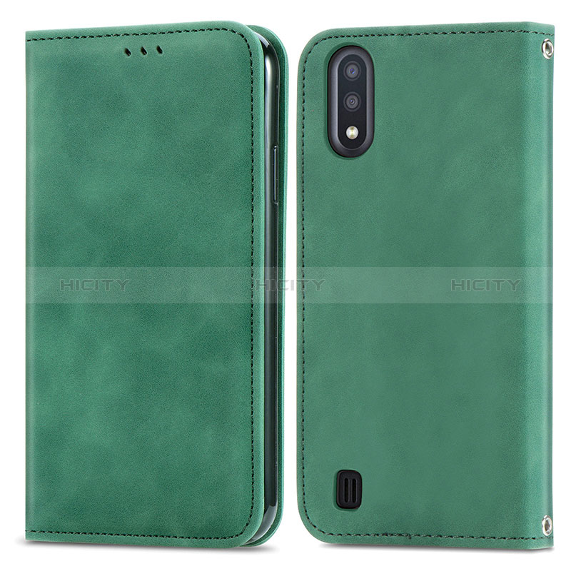 Leather Case Stands Flip Cover Holder S04D for Samsung Galaxy A01 SM-A015 Green