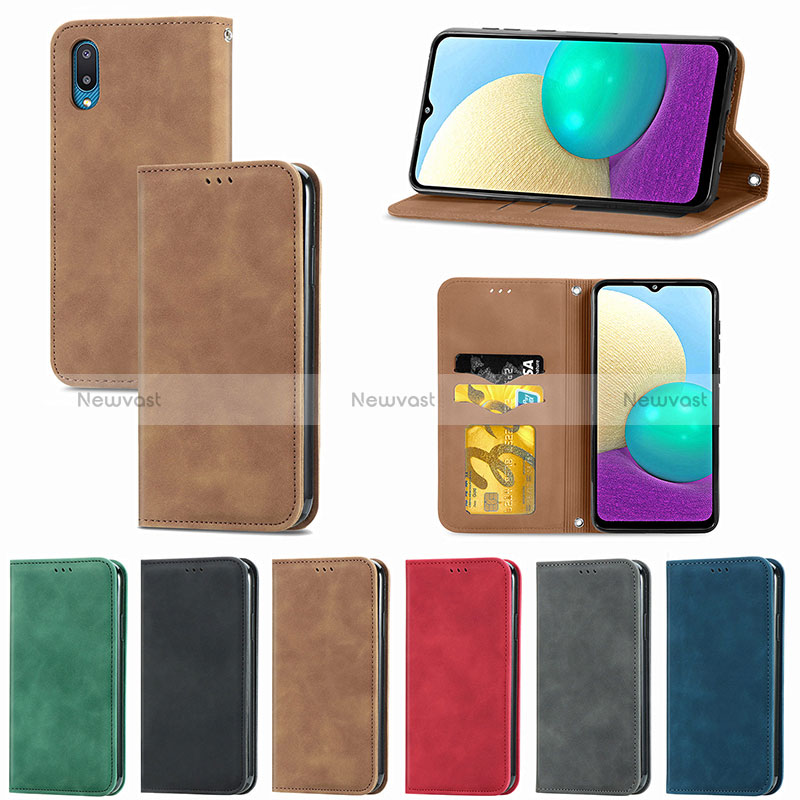 Leather Case Stands Flip Cover Holder S04D for Samsung Galaxy A02