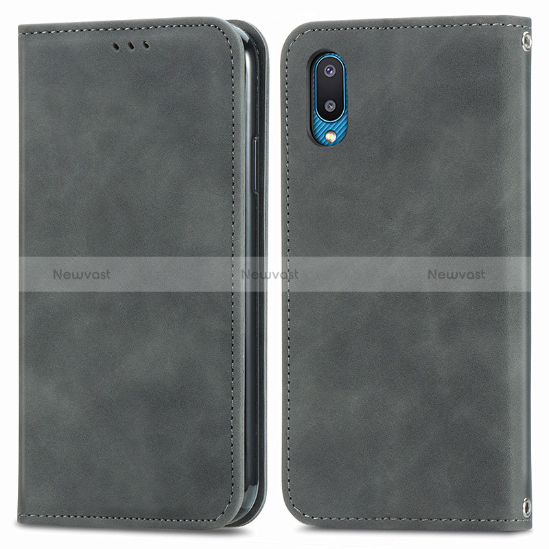 Leather Case Stands Flip Cover Holder S04D for Samsung Galaxy A02 Gray