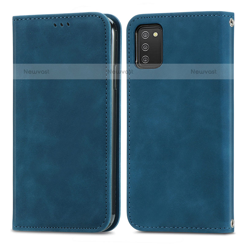 Leather Case Stands Flip Cover Holder S04D for Samsung Galaxy A02s Blue