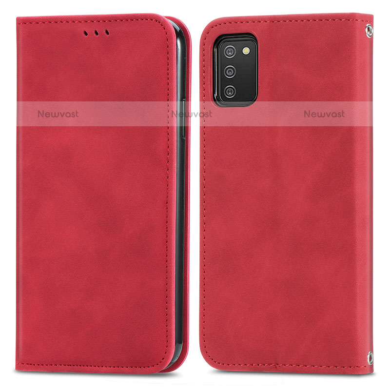 Leather Case Stands Flip Cover Holder S04D for Samsung Galaxy A02s Red