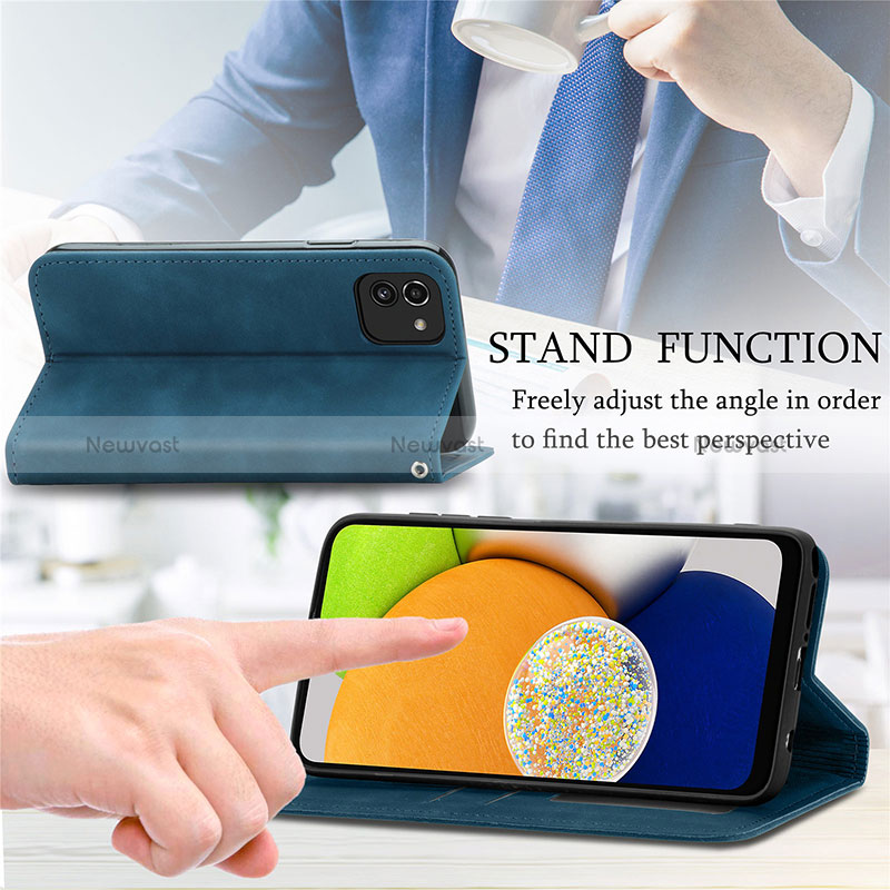 Leather Case Stands Flip Cover Holder S04D for Samsung Galaxy A03