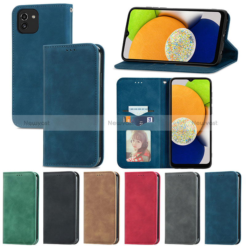 Leather Case Stands Flip Cover Holder S04D for Samsung Galaxy A03