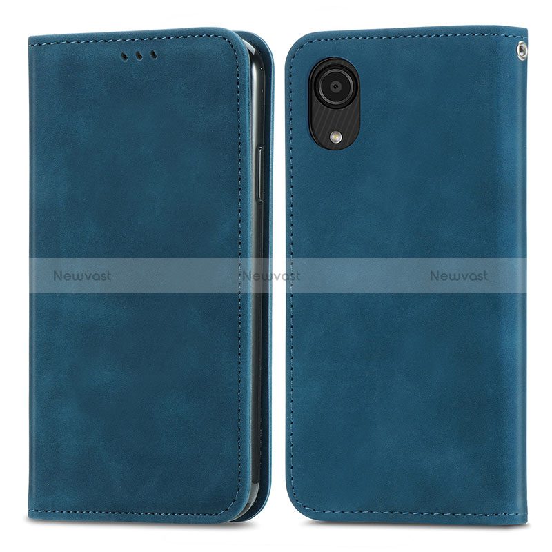 Leather Case Stands Flip Cover Holder S04D for Samsung Galaxy A03 Core Blue